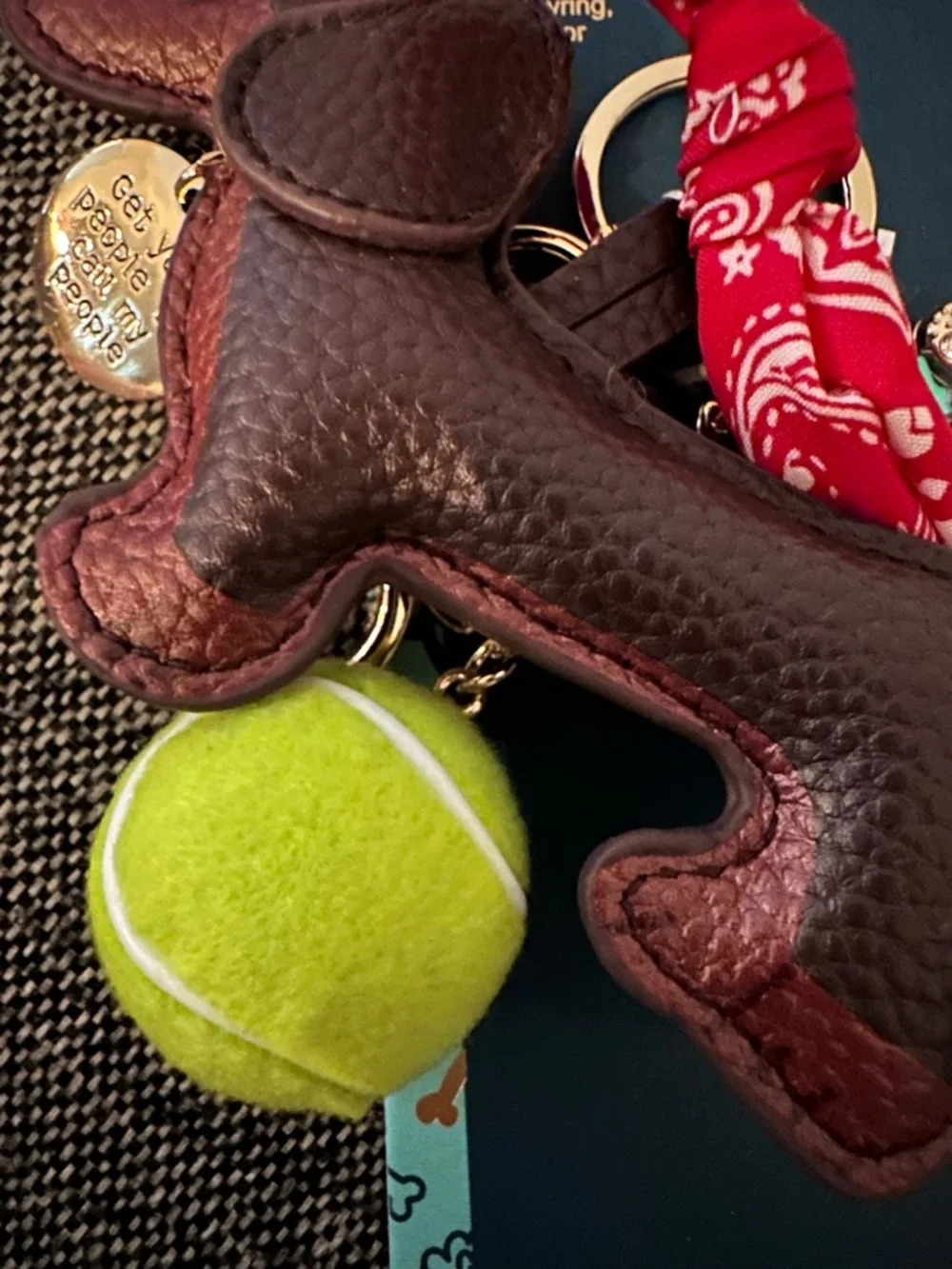 Piper·k Brown Dachshund Key & Card Holder with Green Tennis Ball Charm